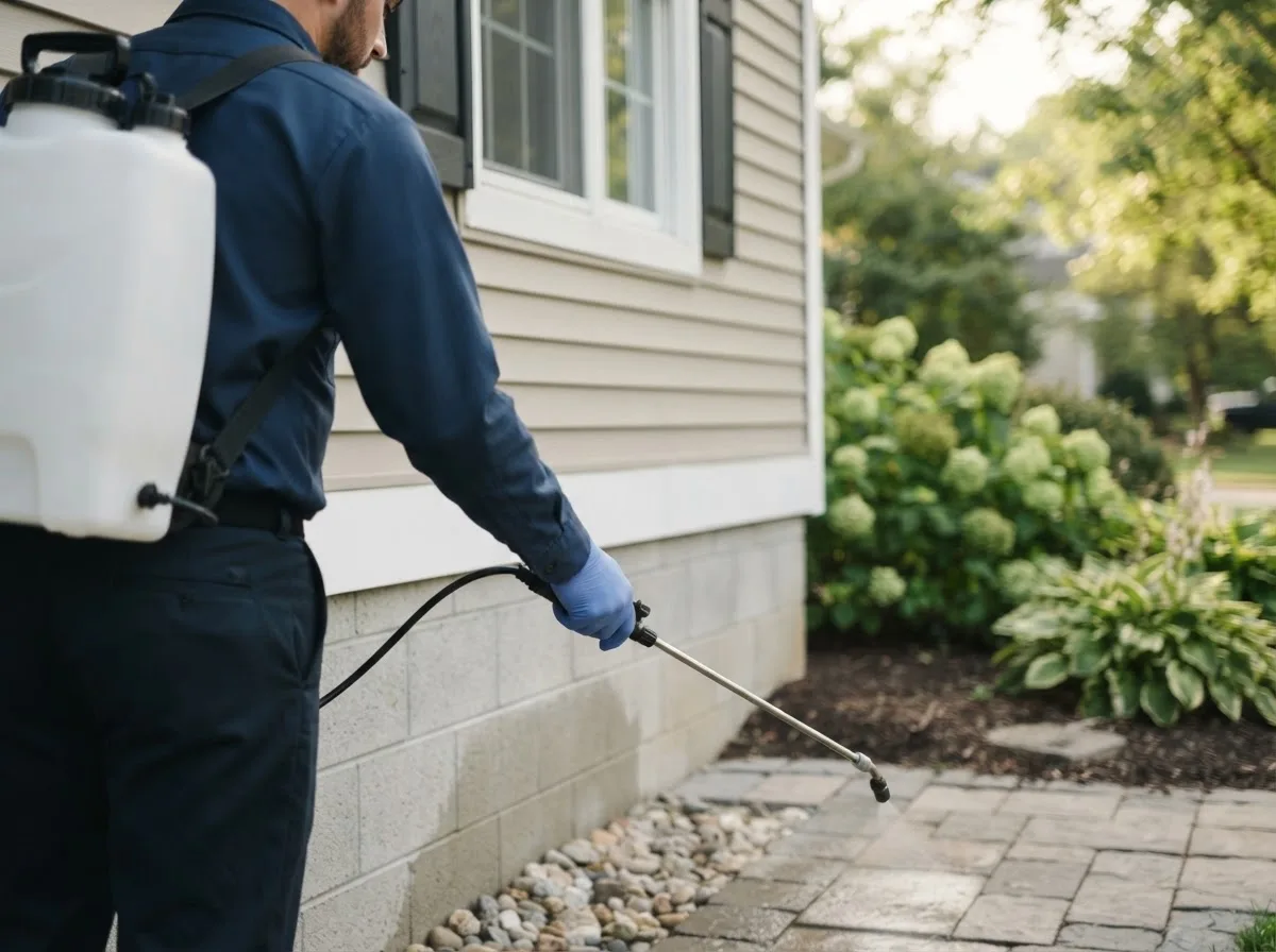 Pest control technician inspecting a home in Loda, IL